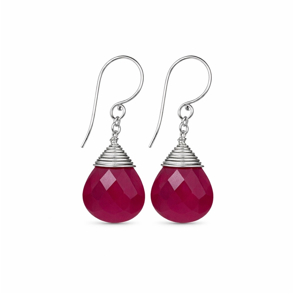 Hk1216 S925 Ruby Dangle Earrings - image 1
